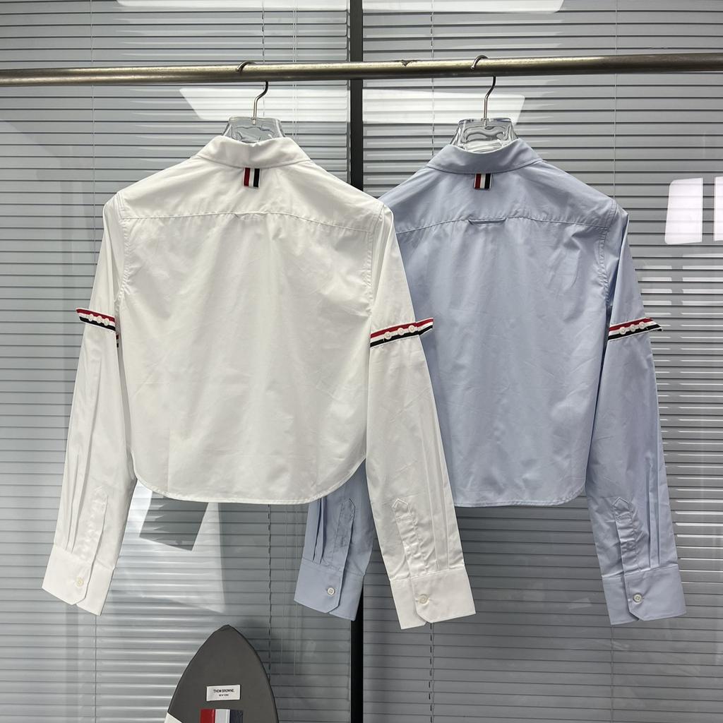 TB High Version Classic Red White and Blue Webbing College Style Casual Versatile Women's Long-sleeved Short Shirt