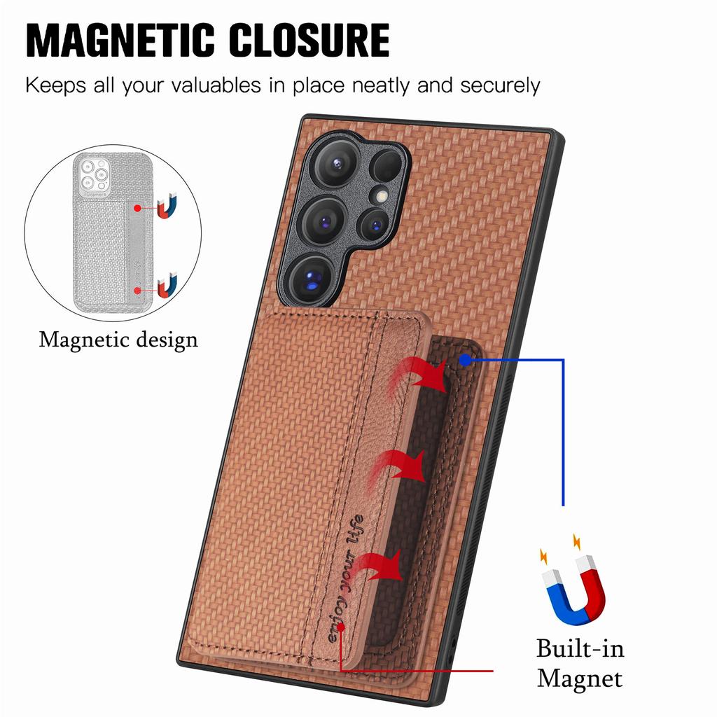 For Samsung Galaxy S25 Ultra Case RFID Blocking Carbon Fiber Leather Phone Back Cover with Card Holder
