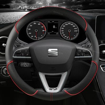 Husa Volan Auto Microfibra Piele 38cm Antiderapant Pentru Seat Tarraco Arona Ateca Ibiza Toledo Mii Leon Arosa Exeo ST FR