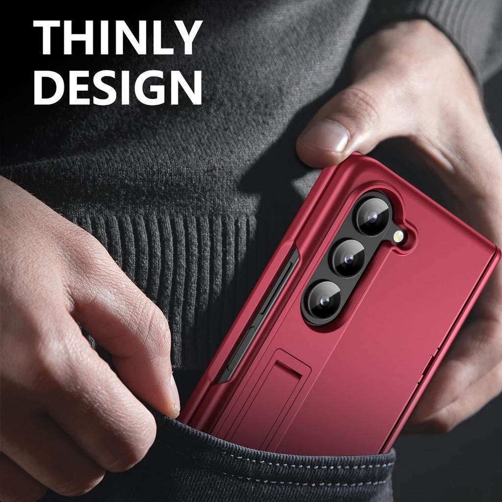 Luxuriöse Ultra Dünne Hautgefühl Halterung Hülle Faltbares Scharnier mit Gehärteter Folie Hartschalen Zubehör für Samsung Galaxy Z Fold 6 5 4 3 Ständer mit Halter