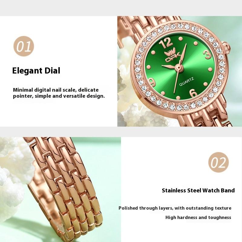 OPK Watch Small Green Watch Waterproof Diamond-encrusted Quartz Watch Women's Watch
