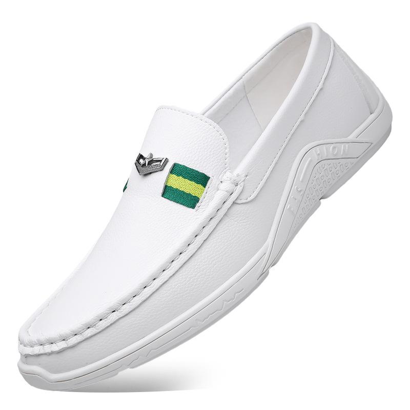 

Men s shoes genuine leather 2024 summer new soft-soled foot-fitting casual little white shoes men s fashion versatile youth Doudou shoes 38