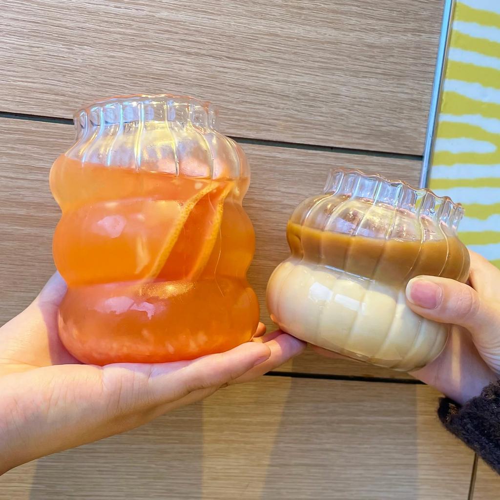 1pc-Caterpillar Cup, Chubby and Chubby Glass Cup, Fruit Tea Cup, Large Capacity Cold Drink Cup, Coffee Cup