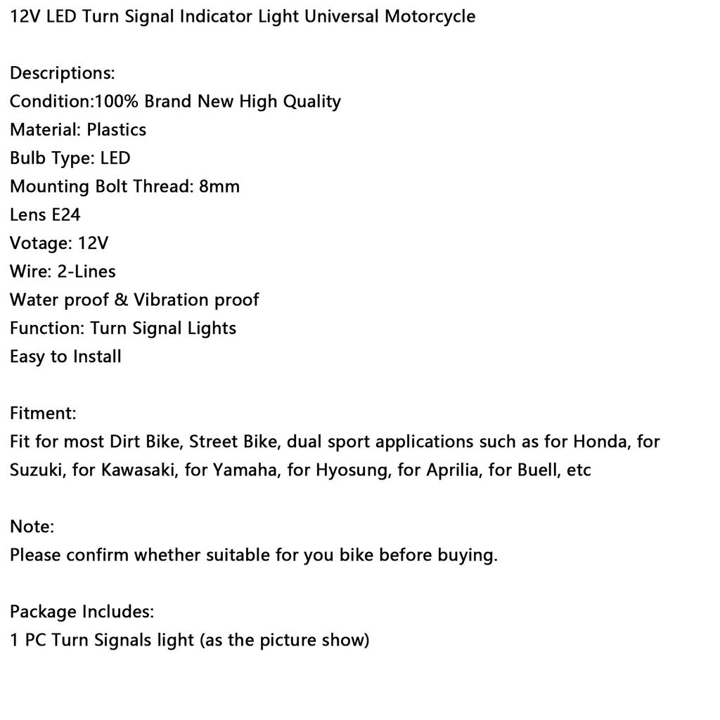 12V LED Sinyal Lambası 8mm Evrensel Motosiklet Kawasaki İçin