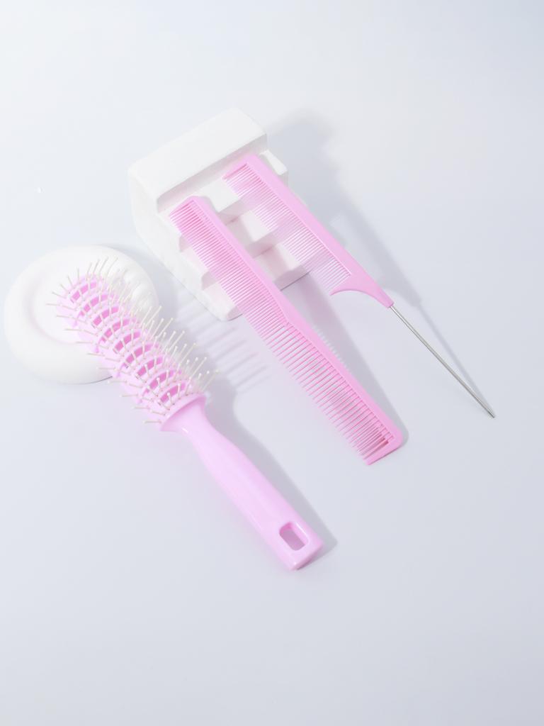 3-piece Fluffy Massage Salon Hair Steel Needle Tip Tail Comb and Double-sided Hair Comb Set Special for Real Hair Wigs