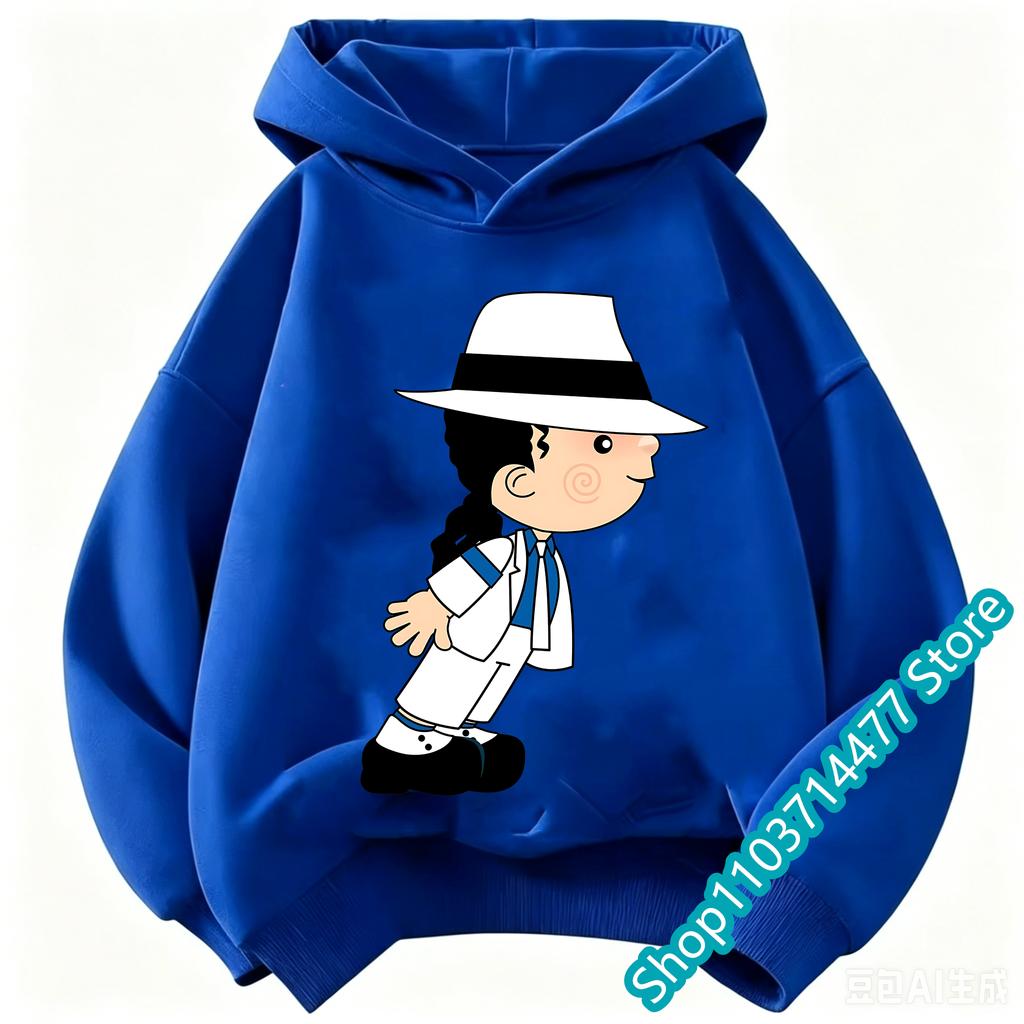 New Children Hooded Sweatshirt Michael Jackson Retro Letter Figure Print Pullover Kids Boys Girls Casual Vintage Fashion Hoodie