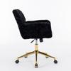 Fluffy Faux Rabbit Hair Vanity Chair, Black Adjustable Height 360 Degrees Swivel Home Office Chair with Armrest, Golden Metal Rolling Base,DE1831BK
