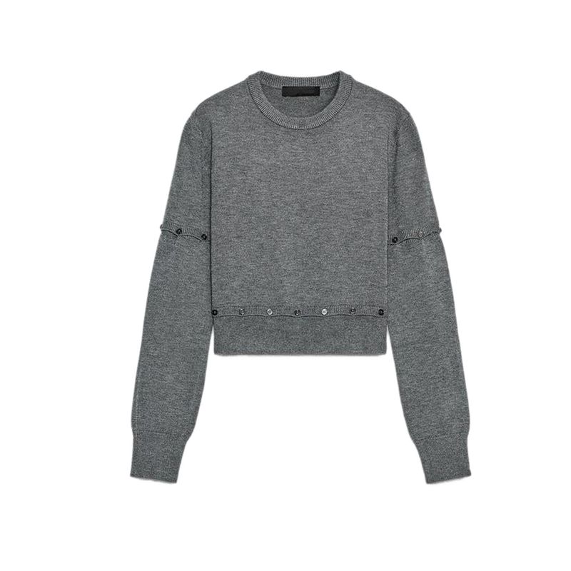 Autumn New Women clothes American British Style Button Decoration Detachable round Neck Long sleeve Knit 3920776