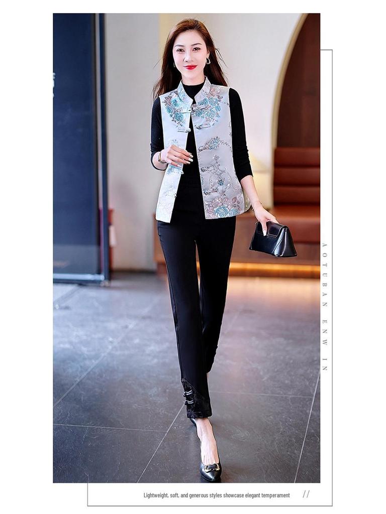 2025 Retro Chiński Styl Dopasowana Bezrękawnikowa Kamizelka - Damska Etniczna Codzienna Moda