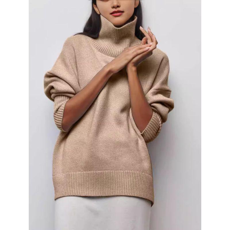 Pure Color Turtleneck Sweater Fashion Autumn and Winter Loose Knitwear Solid Color High Neck Sweater
