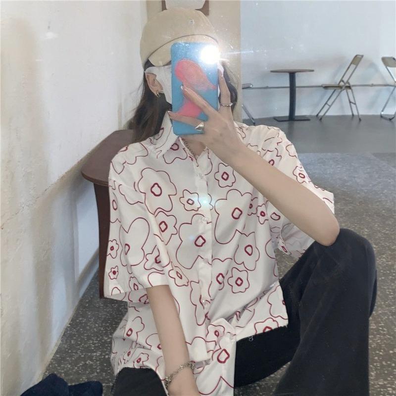 Summer Women's Short Sleeved Shirt Small Floral Print Fashionable Casual Tops Korean Style Simple Versatile Ladies Shirt