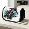 1pc Flip-Top Pencil Case, Retro Artistic Rider Blue Large Capacity Thickened Oxford Pencil Bag Double-Layer Zipper Pencil Pouch, Aesthetic Back To Sch