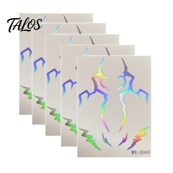 Talos 5 Sheets Holographic Lightning Tattoos, Waterproof Flash Temporary Stickers, Full Color Body Art for Festival Party