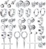 Bobiaty 15Pairs Stainless Steel Stud Earrings for Men Women Goth Hypoallergenic Zirconia Hoop Dangle Earrings Set Halloween