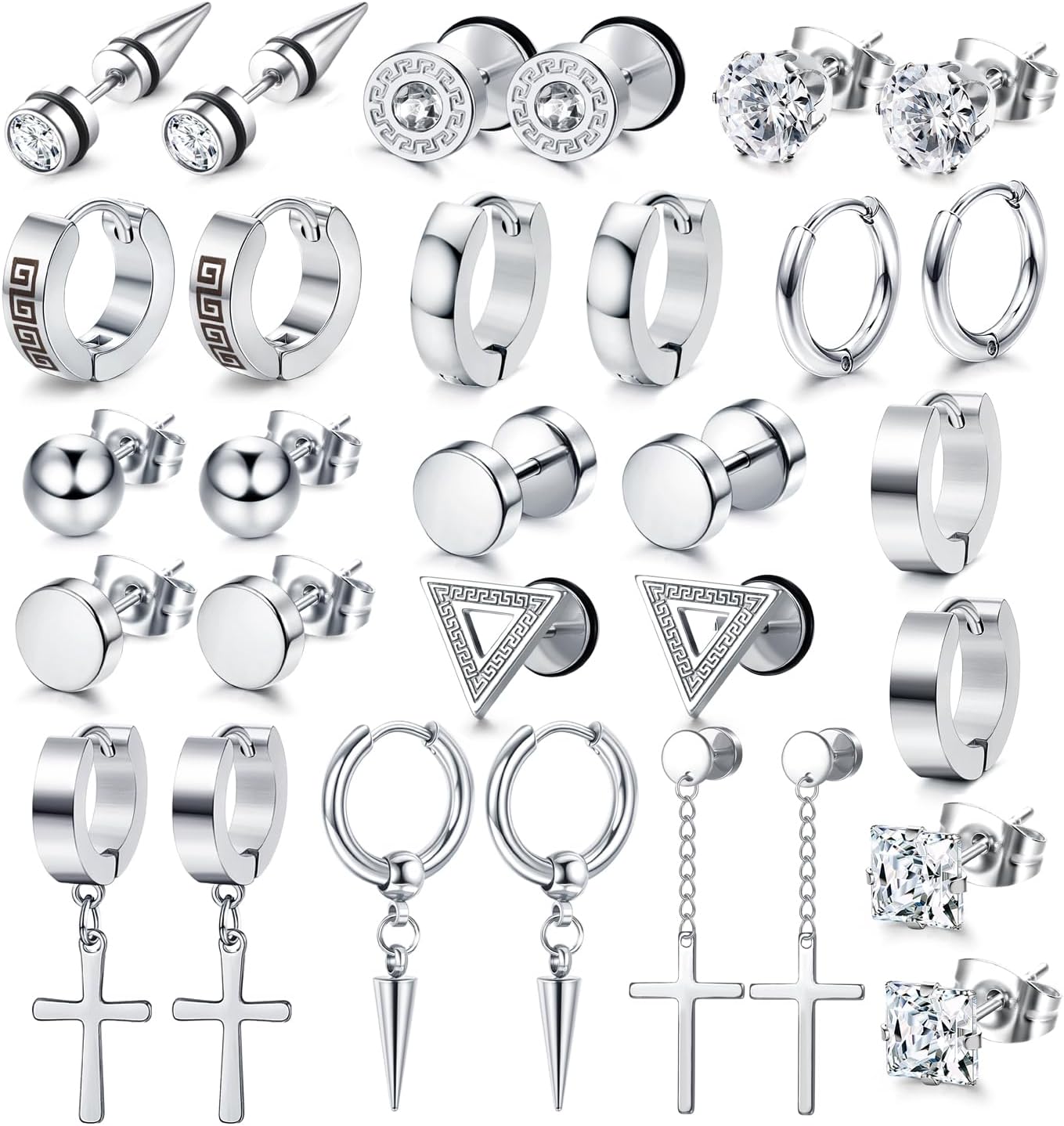 

Bobiaty 15Pairs Stainless Steel Stud Earrings for Men Women Goth Hypoallergenic Zirconia Hoop Dangle Earrings Set Halloween