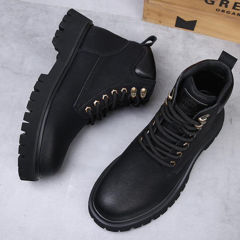 British Rhubarb Martin Boots Men's Autumn and Winter Cotton Thickened Winter Boots Retro Leather Versatile Platform Men's Boots