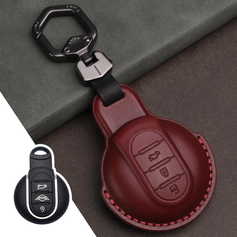 

Leather Car Key Bag Cases Cover Cup Set Suitable for BMW MINI Cooper F55 F56 Key Fob Protector красный