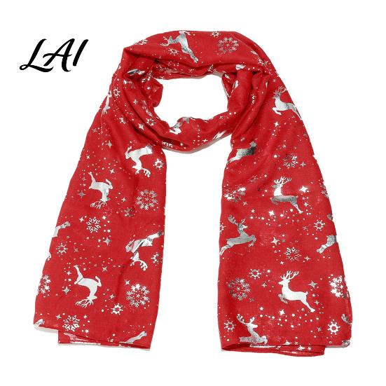 Winter Christmas Scarf Theme for Women Glitter Sparkly Foil Reindeer Soft Festive Neck Warmer Print Scarves Lightweight Shawl Wrap Fall Cozy Holiday