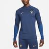 Nike Dri-FIT France Strike Training Sportswear Embroidered Logo Slim Fit Long Sleeve Football Shirt Men Tops Blue DH6455-410