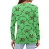Women's Fashion Casual V-Neck Long Sleeve Decorative Button Christmas Print Top