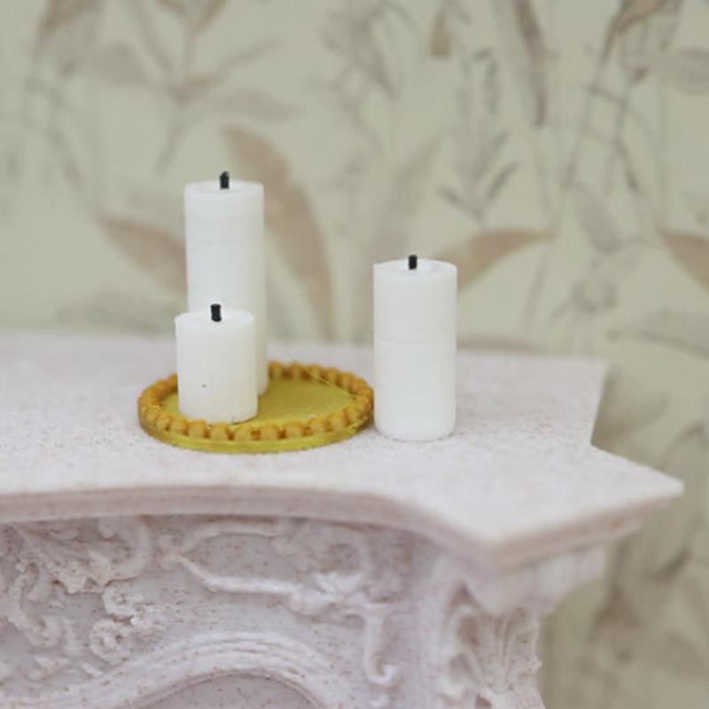 Hot Sale 4Pcs Home Ornament 1:12 Dollhouse Mini White Candle Miniature Tray Set Playhouse Toys Christmas Scene Decoration