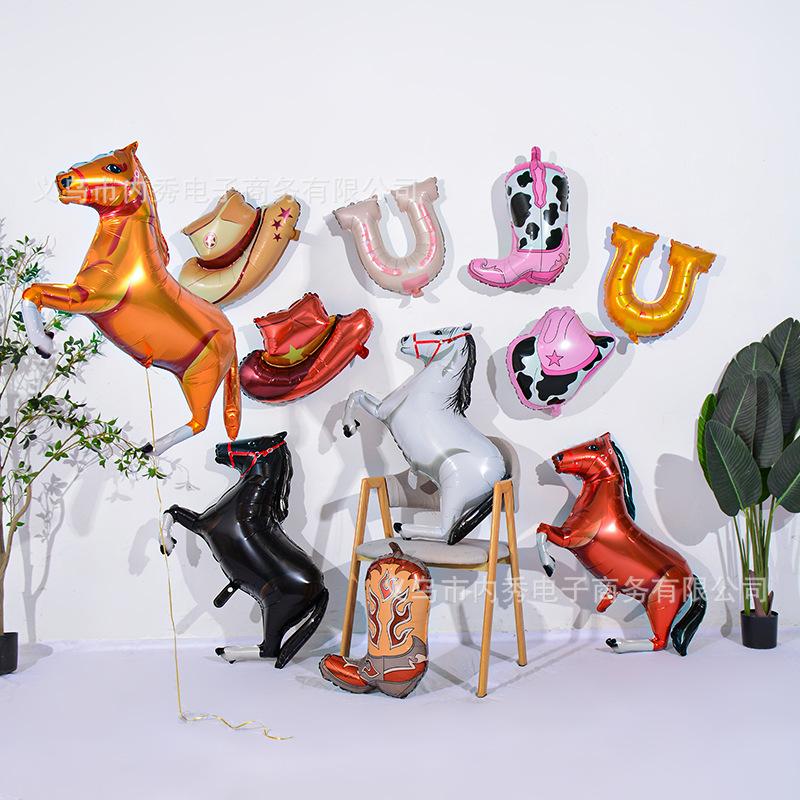 Horse Racing Festival Themed Balloon Party Stallion Western Cowboy Festival Boots Hat Horseshoe Aluminum Film Balloon Scene Decoration