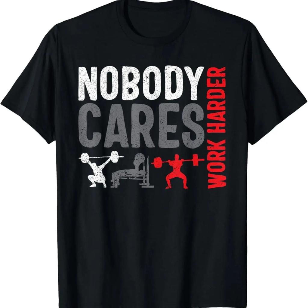 T Shirt Work Harder Weight Lifting Nobody Cares Bodybuilding Gym Vintage Washed Top For Everyday Wear Stretched Versatile