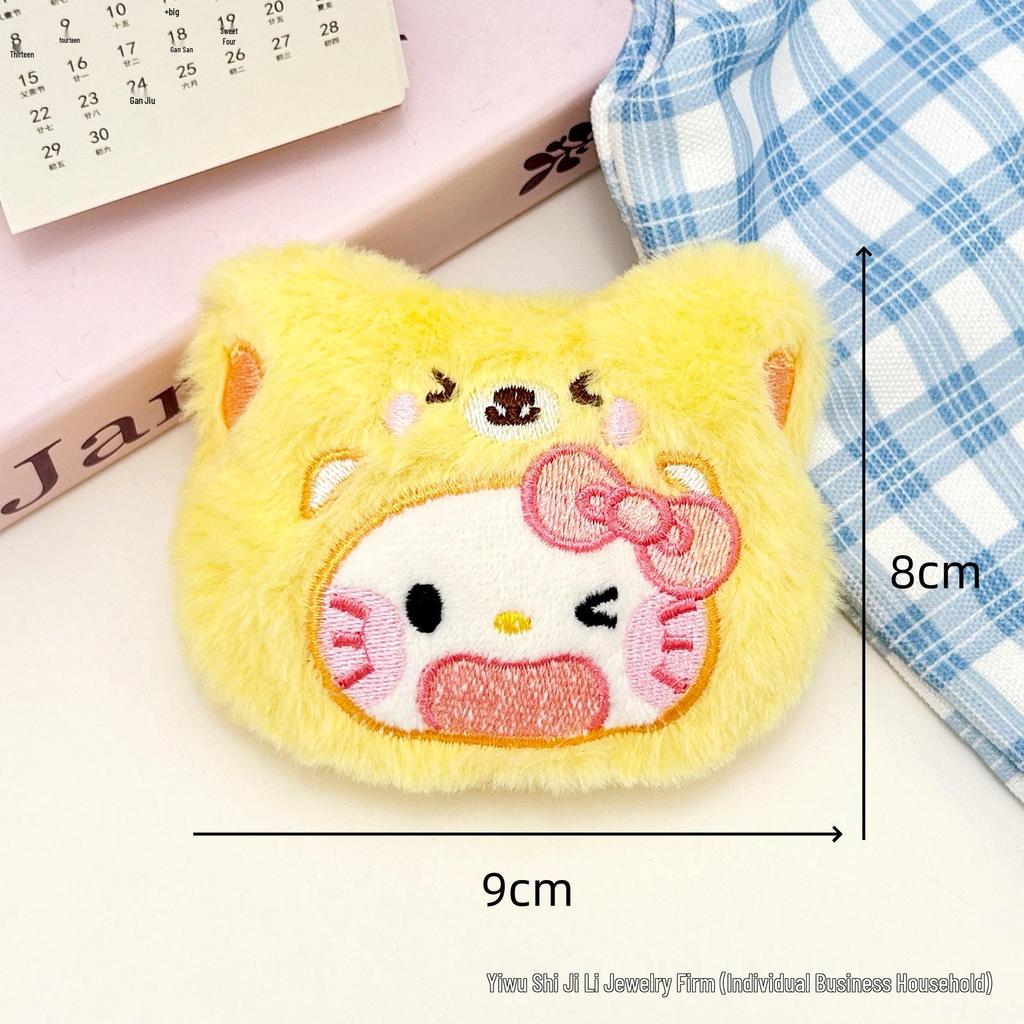 Cartoon Heart Kitten Doll Pendant with Apple, Strawberry, and Bear Brooch Decor.