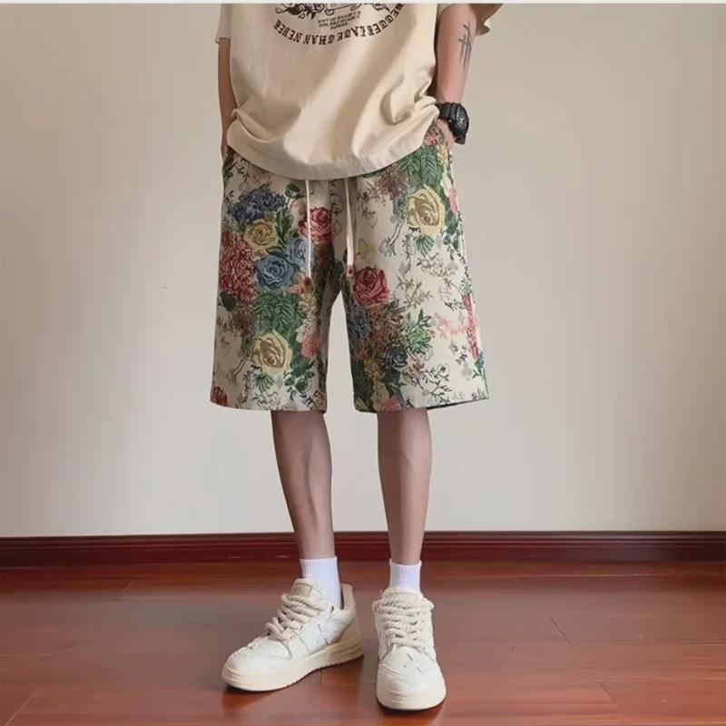 Men's Summer Floral Beach Shorts, American Retro Loose Fit