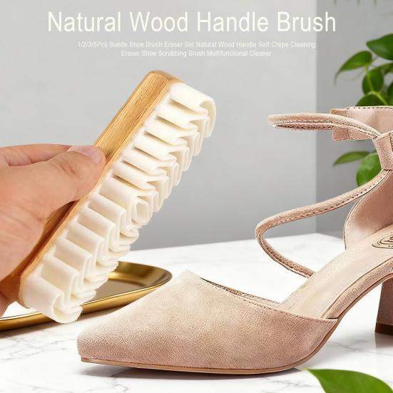 1/2/3/5Pcs Suede Shoe Brush Eraser Set Natural Wood Handle Soft Crepe Cleaning Eraser Shoe Scrubbing Brush Multifunctional Cleaner
