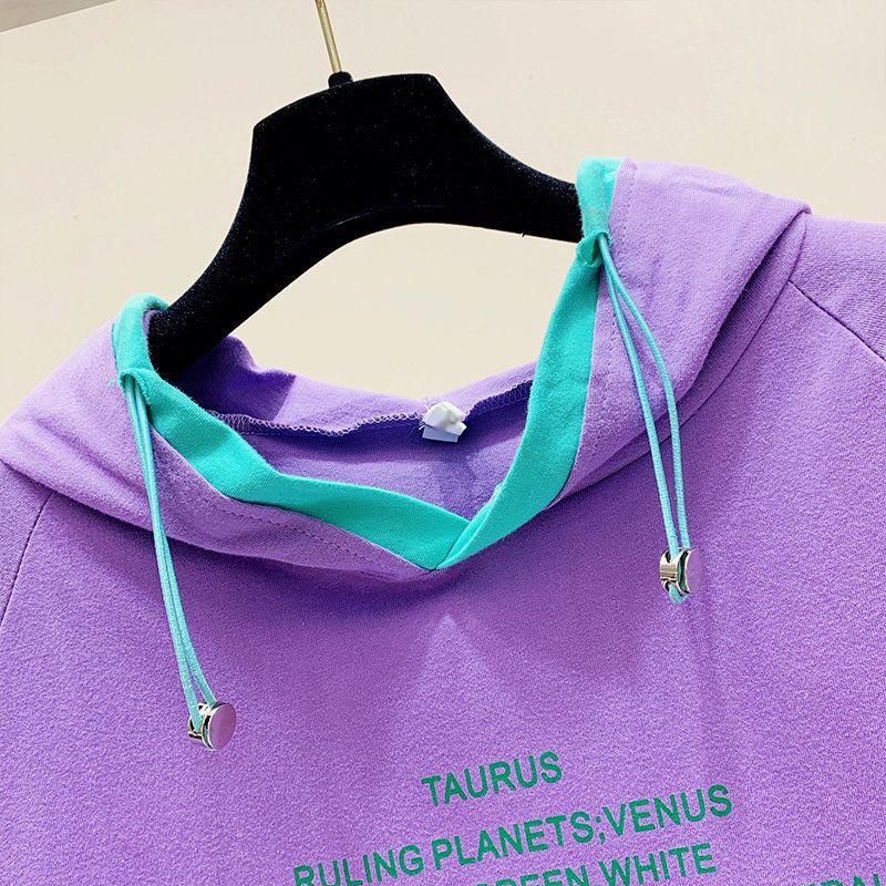 Plus Size Women's T-shirt Sweater Summer New Loose Slimming Age-reducing Tops Contrast Letter Printing Casual Hooded Short Sleeves
