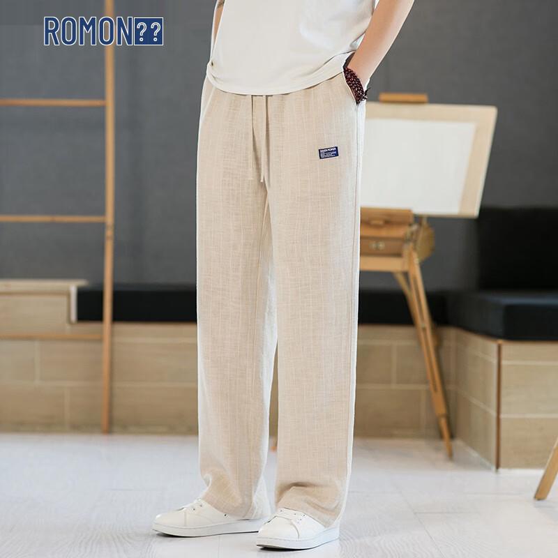Romon Men s Linen-Cotton Blend Casual Straight-Leg Pants M