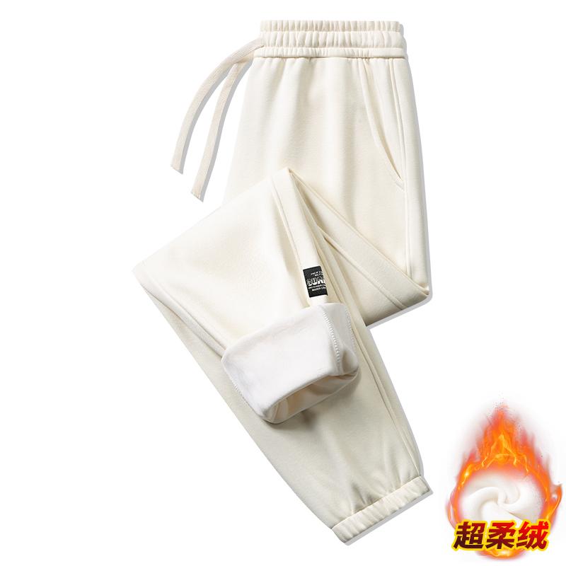 Men's Versatile Solid Color Casual Pants for Autumn and Winter Breathable Plus Velvet Thickened Sports Fashion Nine-point Outdoor Loose Trousers