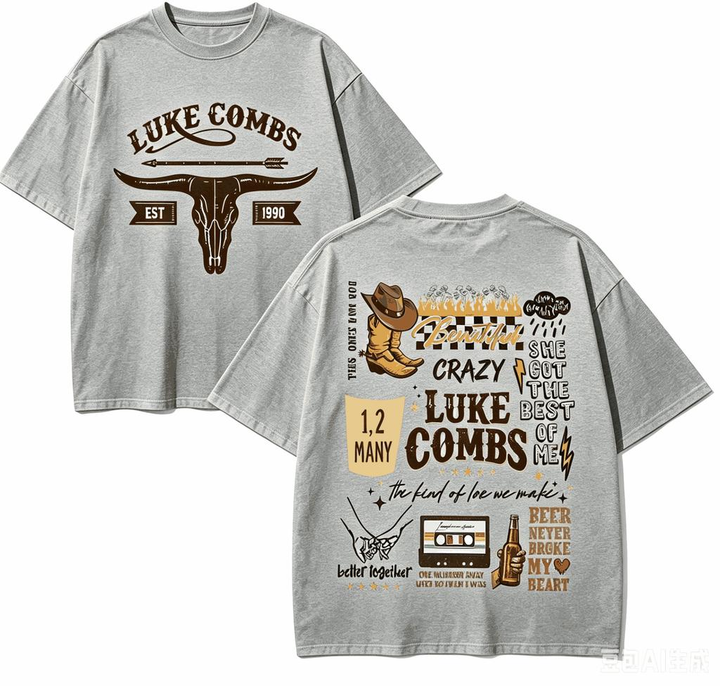 Luke Combs Für Fan Geschenk T-Shirt Unisex Unisex Harajuku Oversized Unisex Kurzarm Streetwear Hohe Qualität Paare Bequem Weich
