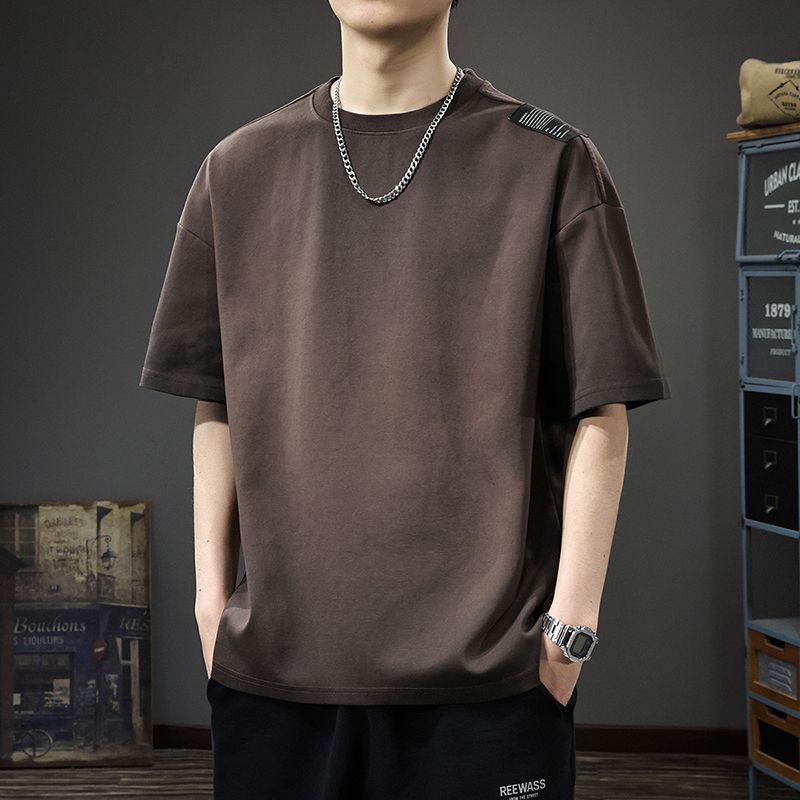 

Summer Washed Minimalist Men s Short-sleeved American Vintage Loose Round-neck Half-sleeved T-shirt S коричневий