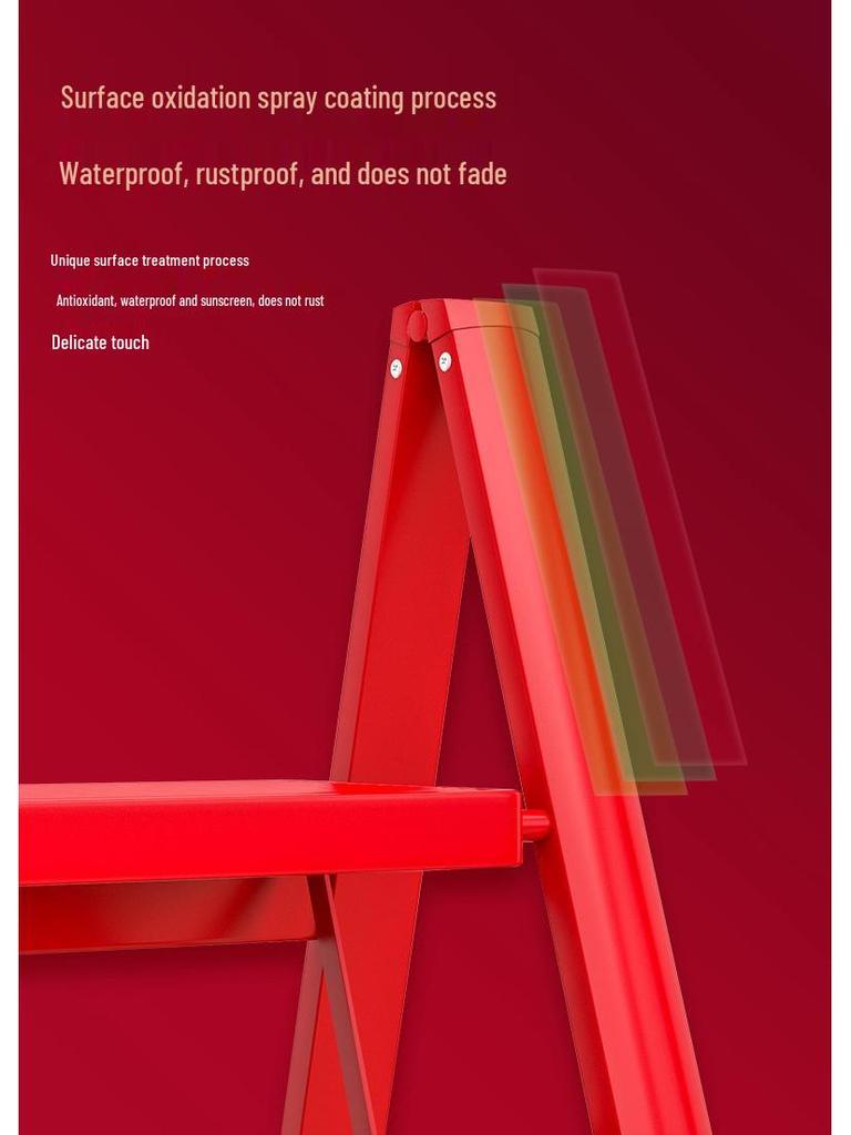 Lightweight Multifunctional Festive Red Three-Step Folding Ladder with High-Grade Anti-Slip Steps for Home Storage.