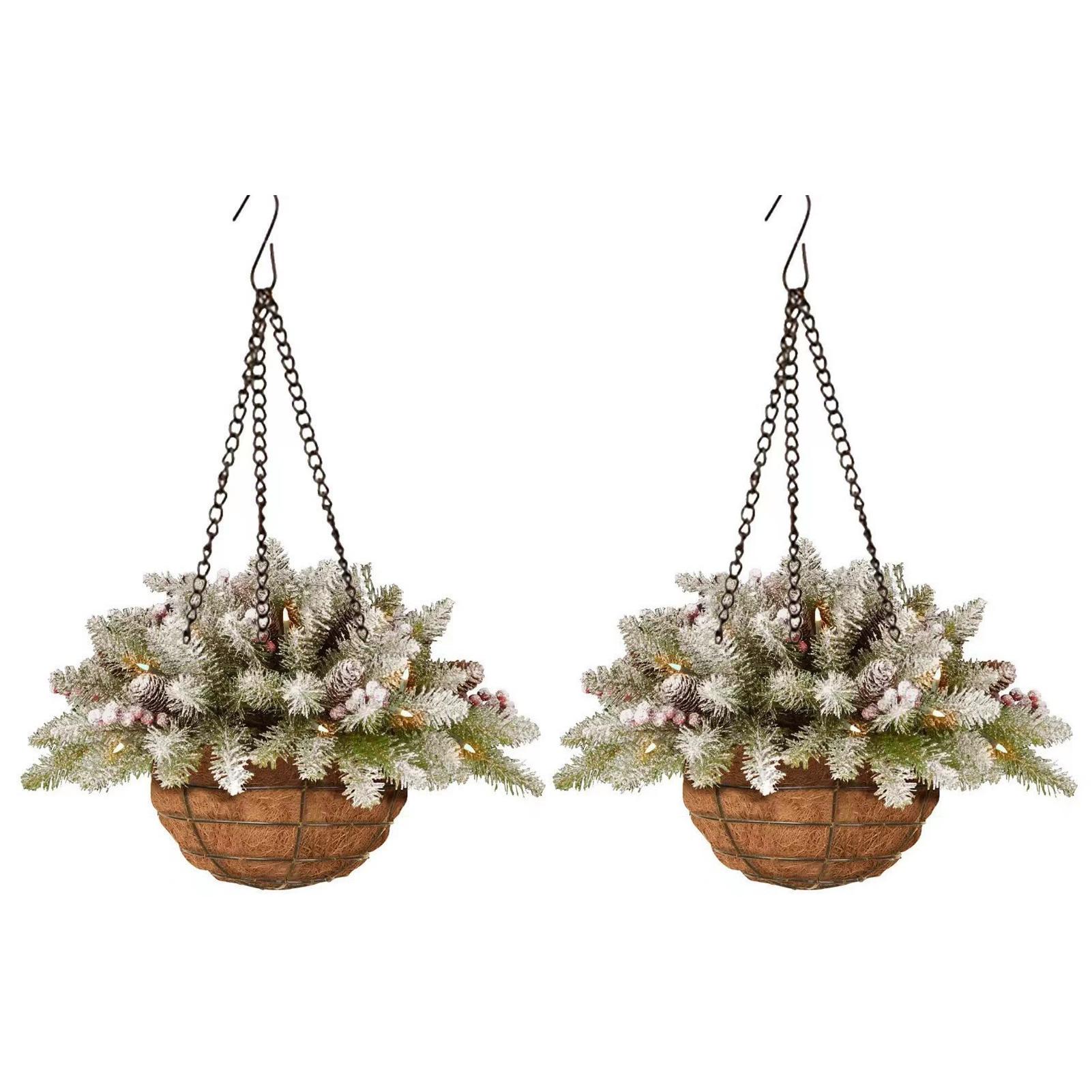 Christmas Wreath Artificial Hanging Flower Basket Garland with LED Light Red Berries Pine Cone Home Decoration Navidad Xmas Gift
