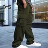 Men Spring Fall Pants with Multi Pockets Drawstring Elastic Waist Wide Leg Plus Size Sweatpants Stretchy Slacks Solid Color Loose Street Style Sport