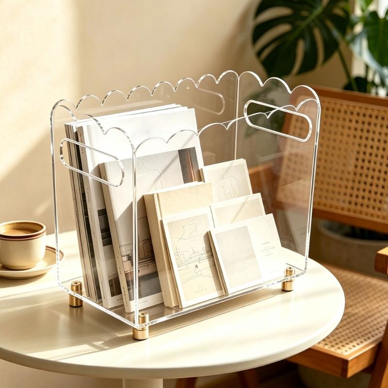 Decorative Acrylic Document Rack with Clear View Panels, Paper Holder for Magazines, Files, and Reading Materials