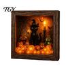 DIY Memory Box Display Lighted Halloween Ghost Shadow Kit, Wooden Frame LED Warm Light, Gothic Decorative Lamp with Crystal Glass Panel, Night