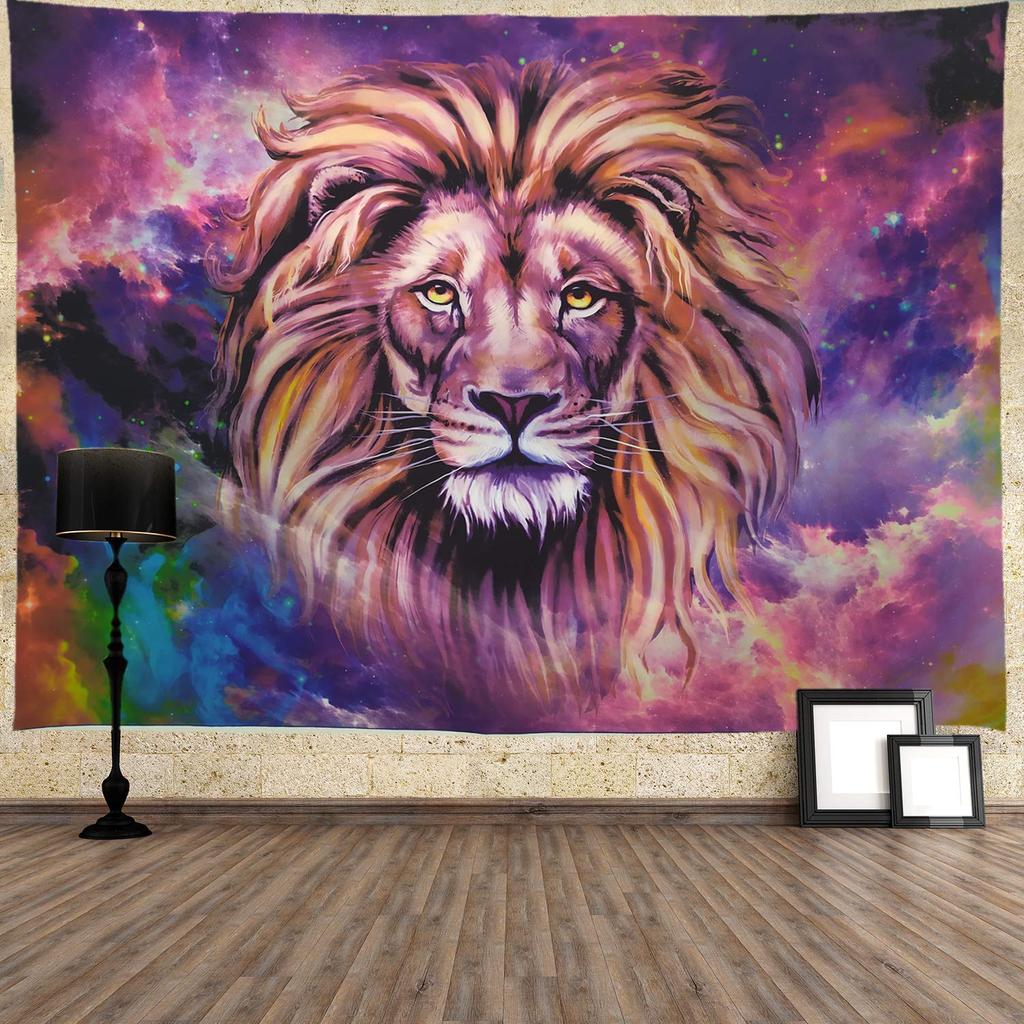 Lion Tapestry Star Lion Tapestry Hippie Art Animal Wall Hanging Tapestry Galaxy Vivid Tapestry