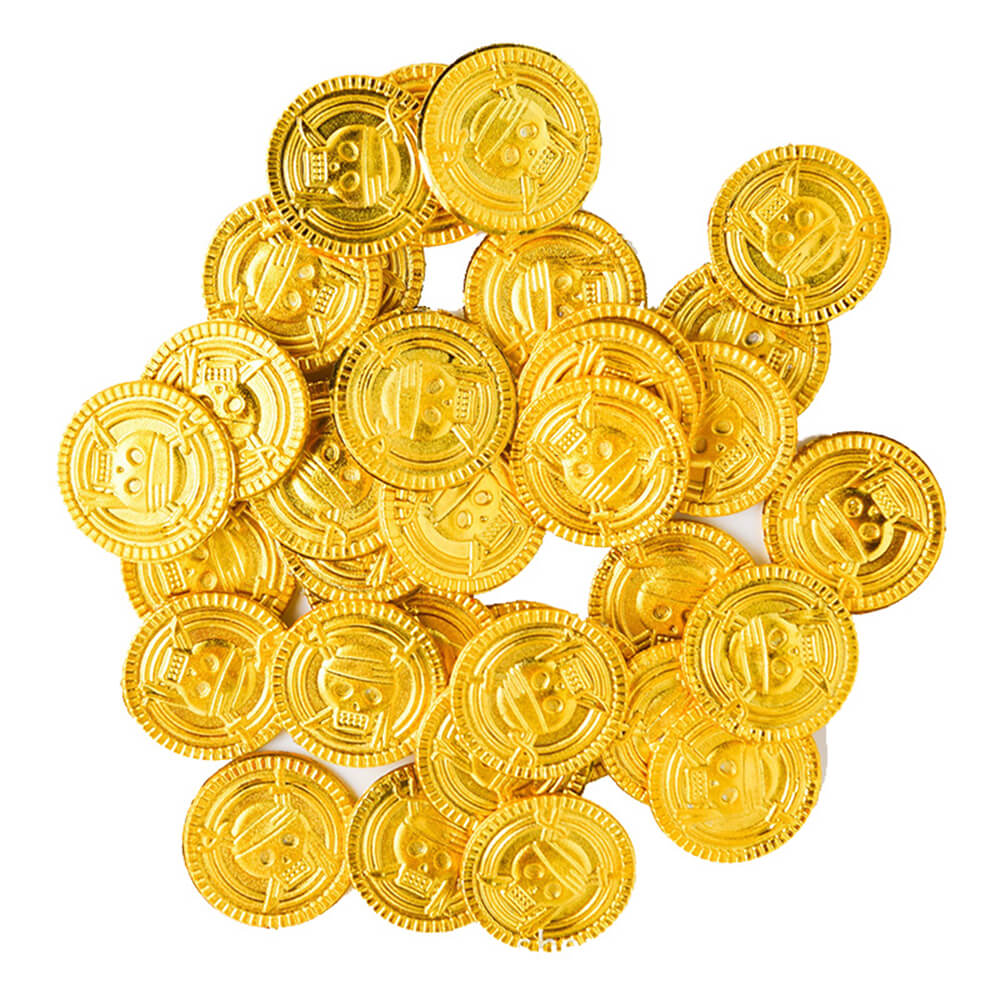 50pcs/pack New Skull Pirate Gold Coins Game Coin Prop Happy Halloween Event Party Decorations Favors Treasure Coins Fake Plastic