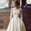 Robe de Mariée Satinée Manches Longues en Dentelle Col Rond Nouveau Style Européen & Américain 2026, Amincissante, Grande Taille Personnalisable.
