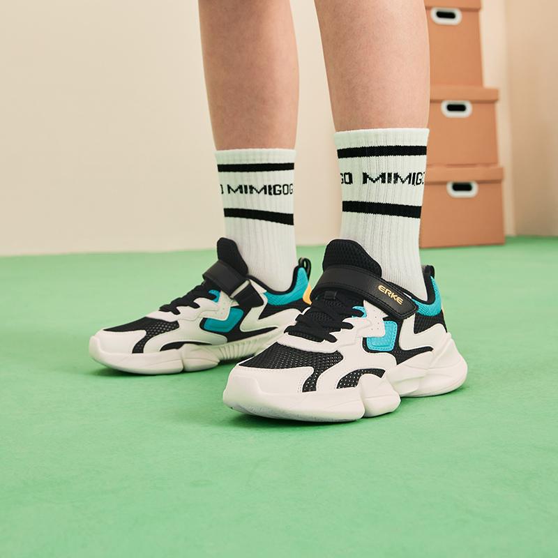 Hongxing Erke Comfortable Versatile Non-Slip Shock-Absorbing Breathable Low-Top Running Shoes Kids sneakers White Black Blue 65124202053-001