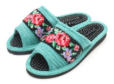 Made In Japan Chenille Health Slippers Reflexology Room Rose [Healthy Sandals, Slippers, Shoes, Pattern] (Green)