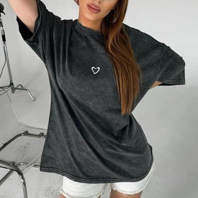 Ροζ Βαμβακερό T-shirt Γυναικείο Πλυμένο με Οξύ T-shirt Unisex Vintage Oversized T-shirt Y2k Casual Τοπ Μπλουζάκι Γυναικεία Ρούχα