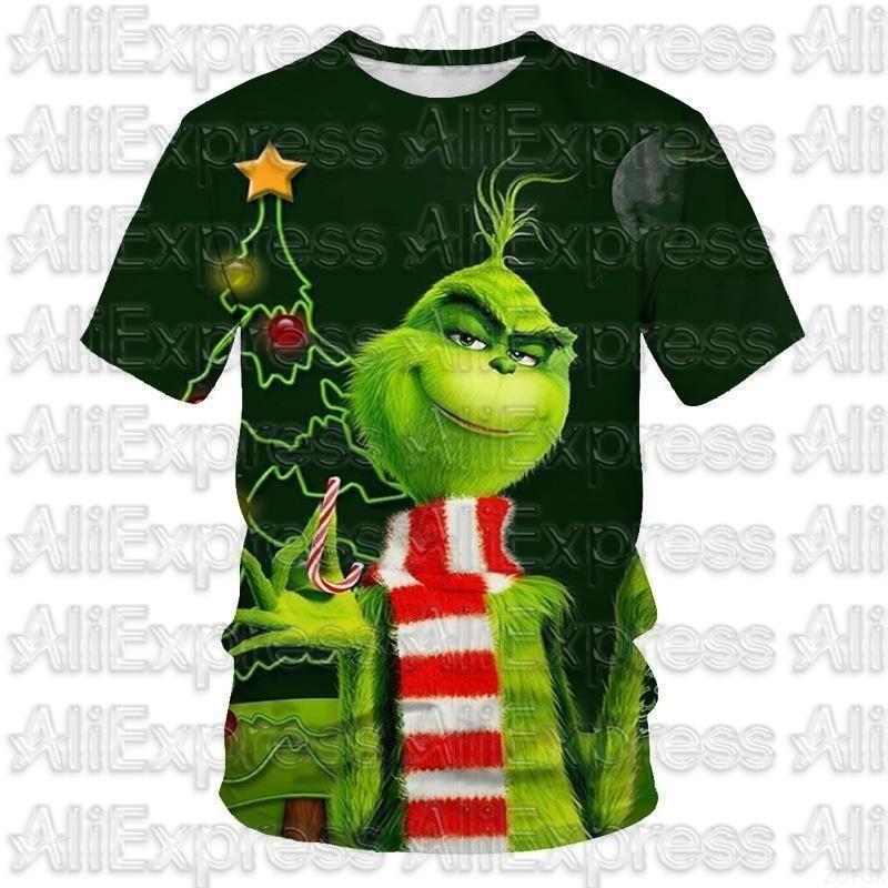 

MOTO Cross Border New 2025 Christmas Cartoon Green Fur Monster 3D Printed Men s T-shirt Short Sleeved Christmas Grinch 6XL