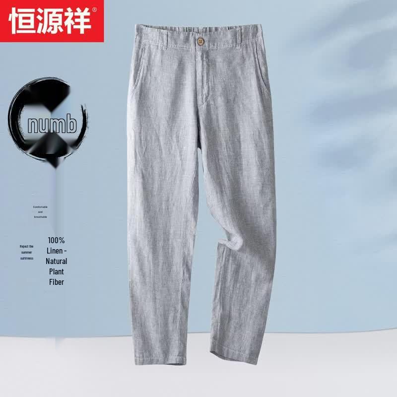 Hengyuanxiang Men s 100% Linen Straight-Leg Casual Pants 2XL/185