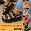 Sandalias Casuales de Punta Abierta con Tacón Muffin de Plataforma Gruesa y Cremallera para Mujer Talla Grande