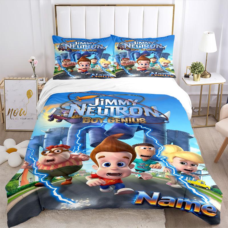 Custom Name Jimmy Neutron Genius Print 3Pcs Bedding Set Duvet Cover With 2 Bedro Pillowcase Home Birthday Gift